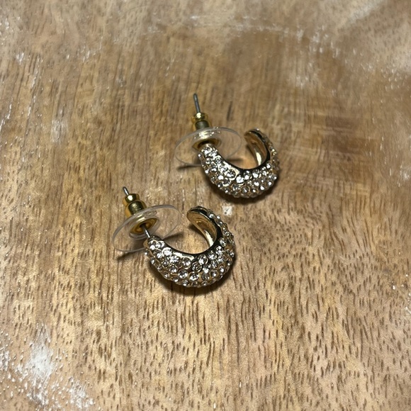 Rhinestone Half Hoop Gold Tone Earrings - Picture 4 of 8